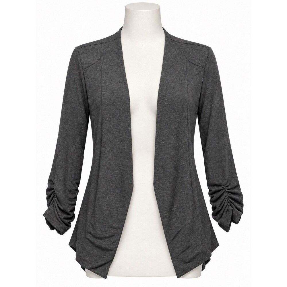 Tart Women’s Cardigan Medium Gray Ruched Sleeve Open Front Draped High Low